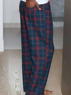 Savile Row Company Red Window Check Brushed Cotton Twill Pyjama Bottoms Best