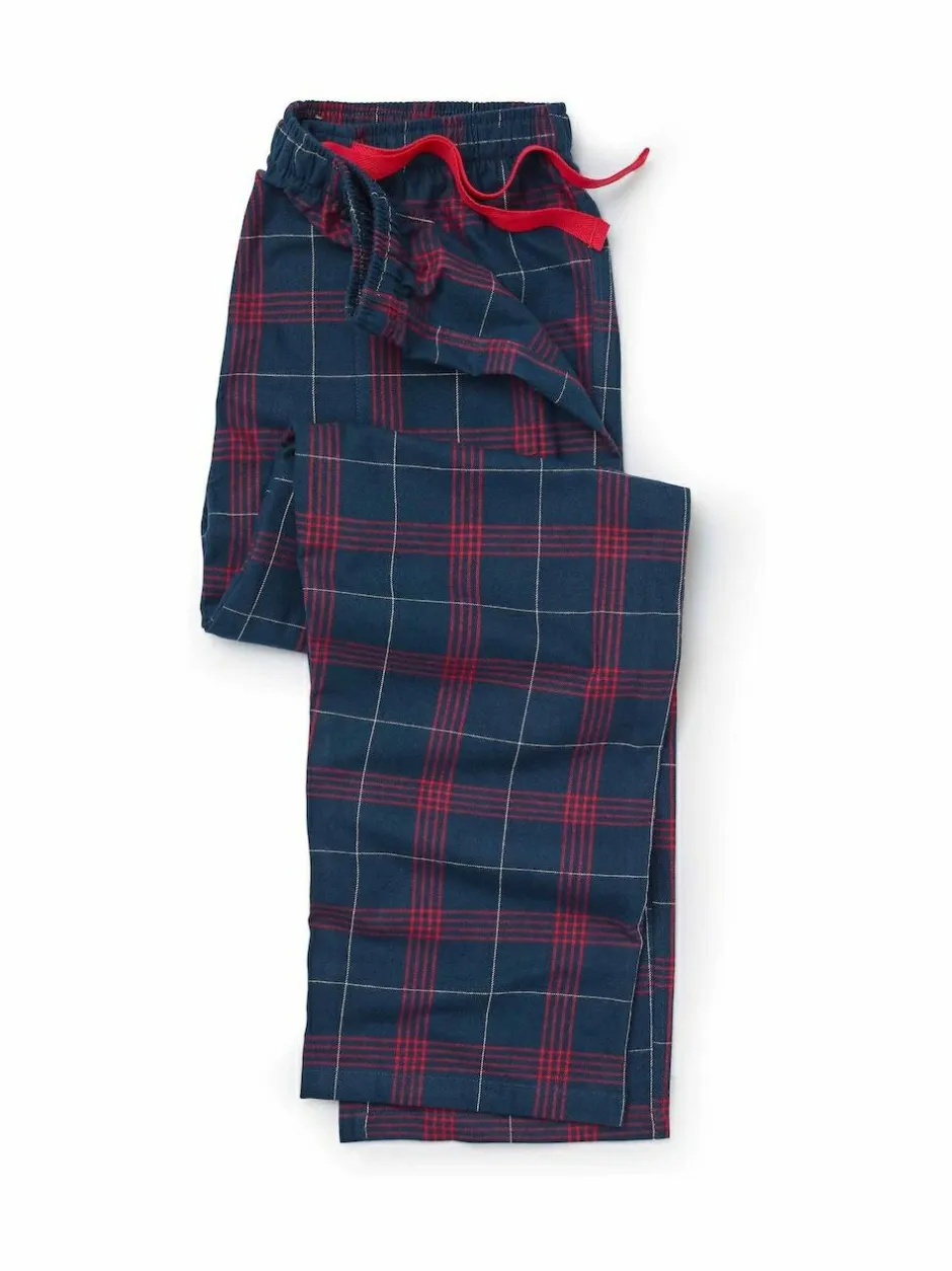 Savile Row Company Red Window Check Brushed Cotton Twill Pyjama Bottoms Best