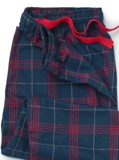 Savile Row Company Red Window Check Brushed Cotton Twill Pyjama Bottoms Best