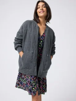 SCAMP & DUDE Black Quilted Bolt Bomber Jacket Light Washed Outlet