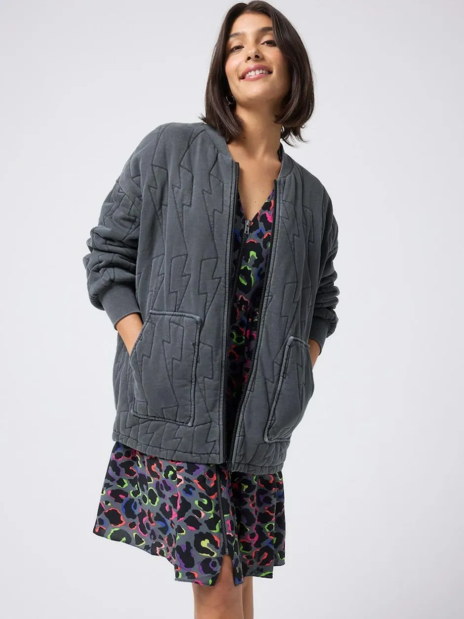 SCAMP & DUDE Black Quilted Bolt Bomber Jacket Light Washed Outlet