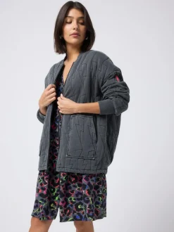 SCAMP & DUDE Black Quilted Bolt Bomber Jacket Light Washed Outlet