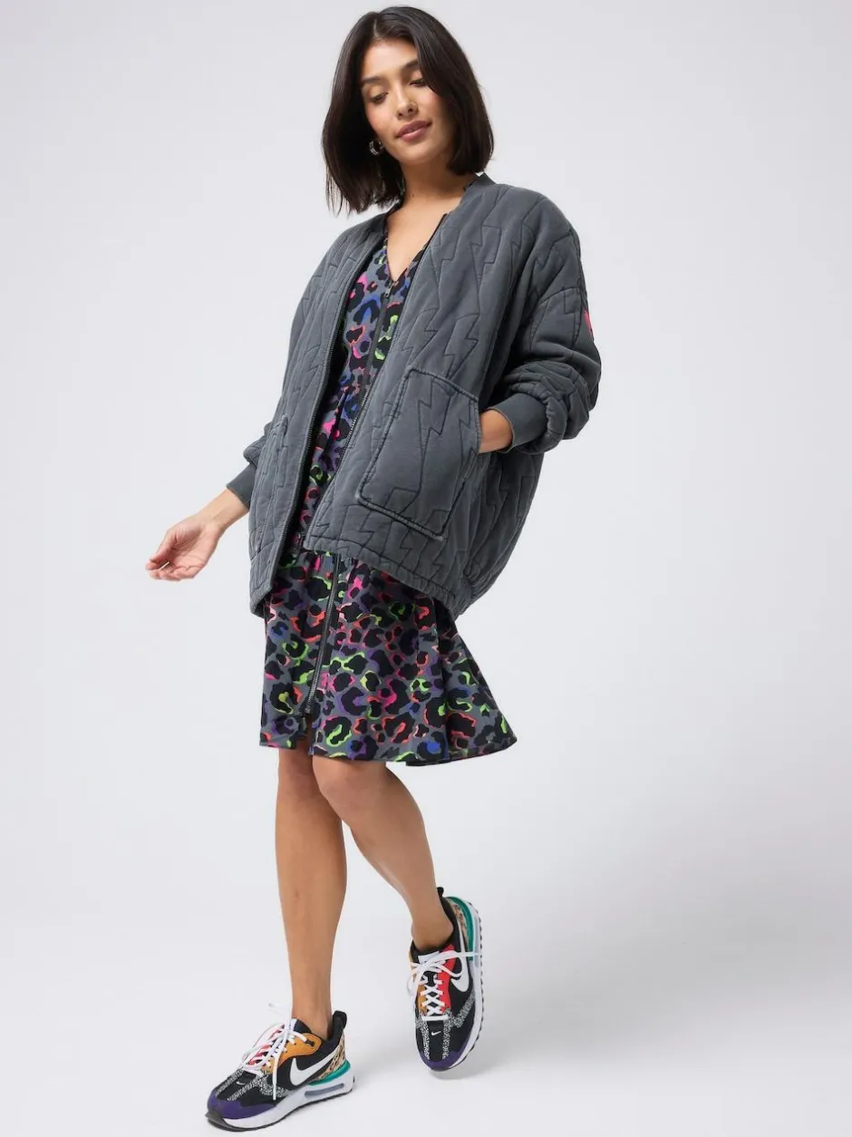 SCAMP & DUDE Black Quilted Bolt Bomber Jacket Light Washed Outlet