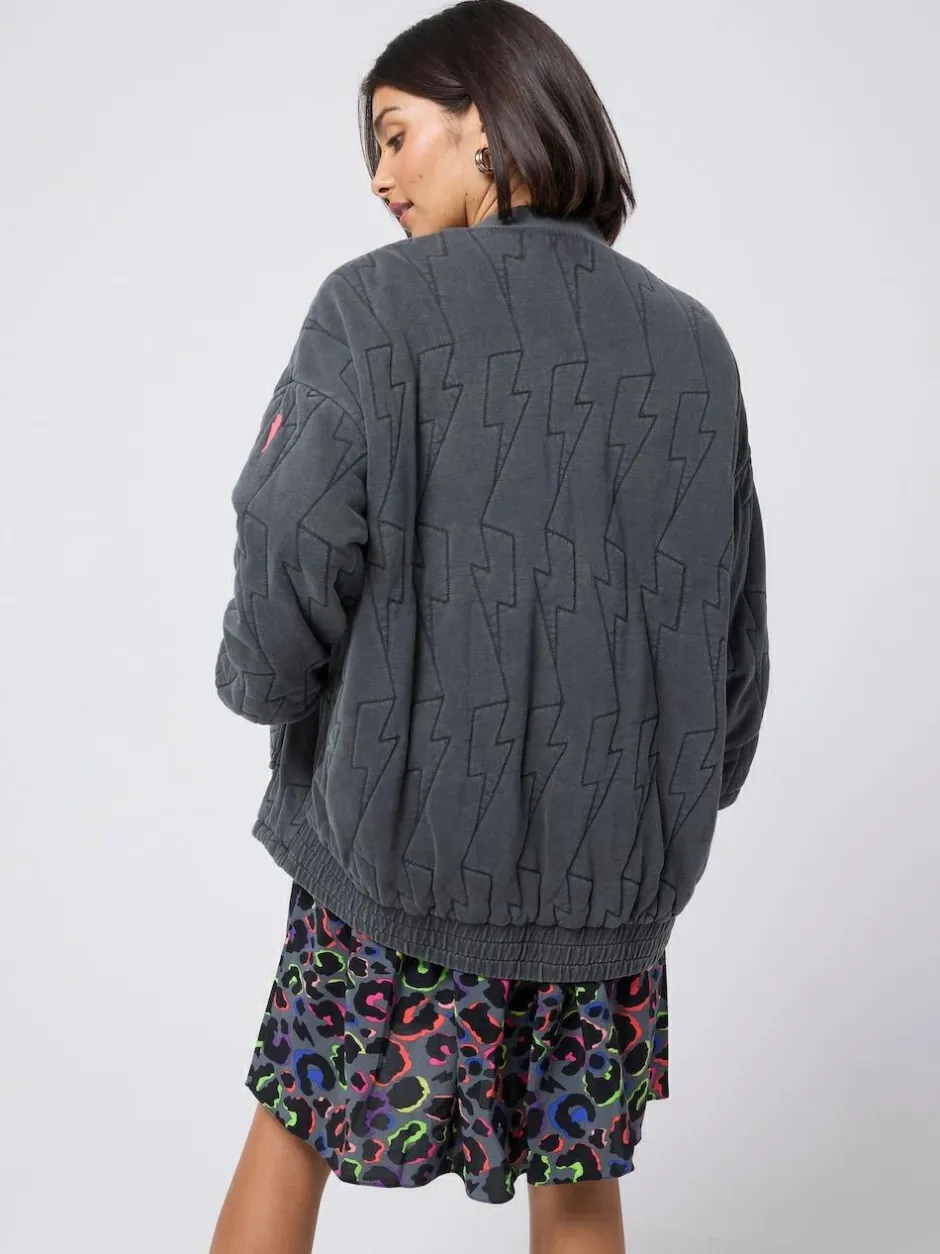SCAMP & DUDE Black Quilted Bolt Bomber Jacket Light Washed Outlet