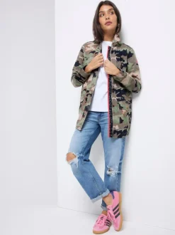 SCAMP & DUDE Green Shacket Cotton Camo Print New