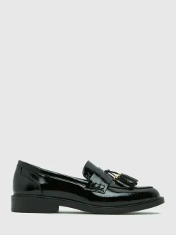 Schuh Black Wide Fit Layne Patent Tassel Loafers Online
