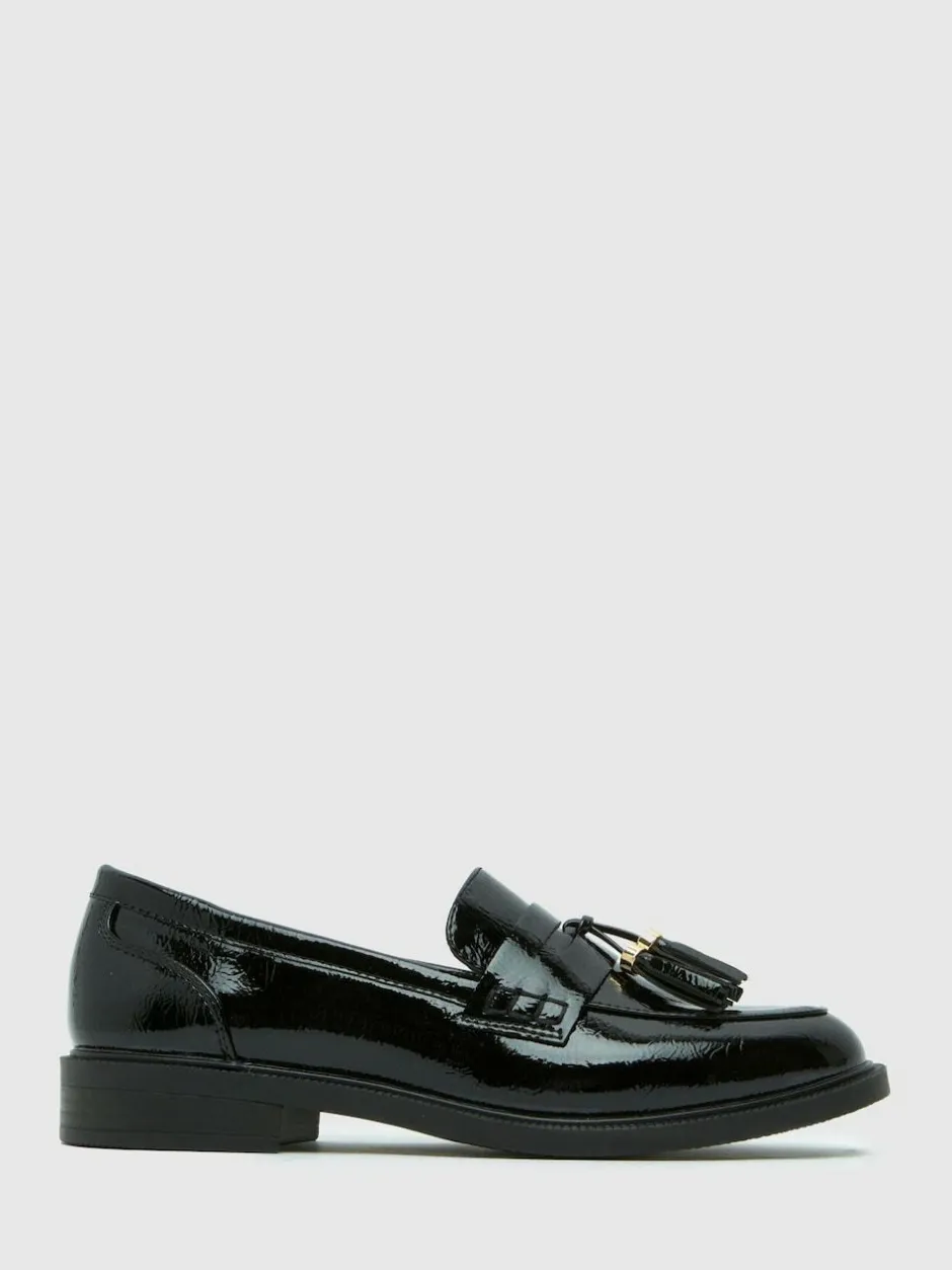 Schuh Black Wide Fit Layne Patent Tassel Loafers Online