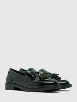 Schuh Black Wide Fit Layne Patent Tassel Loafers Online