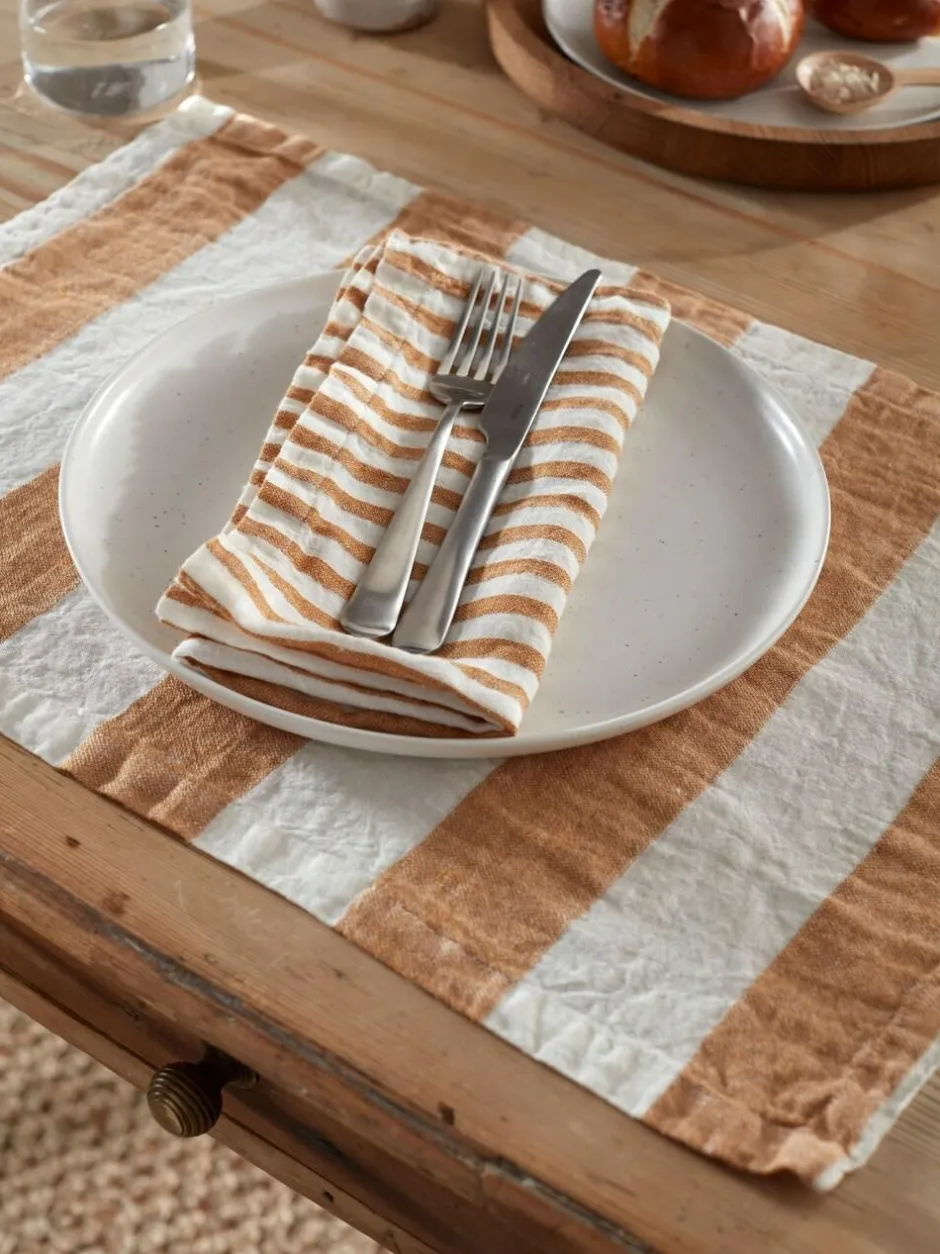 Secret Linen Store Amber Wide Stripe 100% Linen Placemats Discount