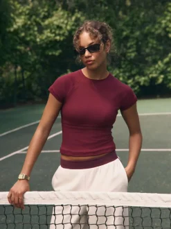 self. Burgundy Fitted Rib T-Shirt Best