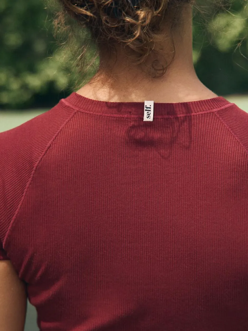 self. Burgundy Fitted Rib T-Shirt Best