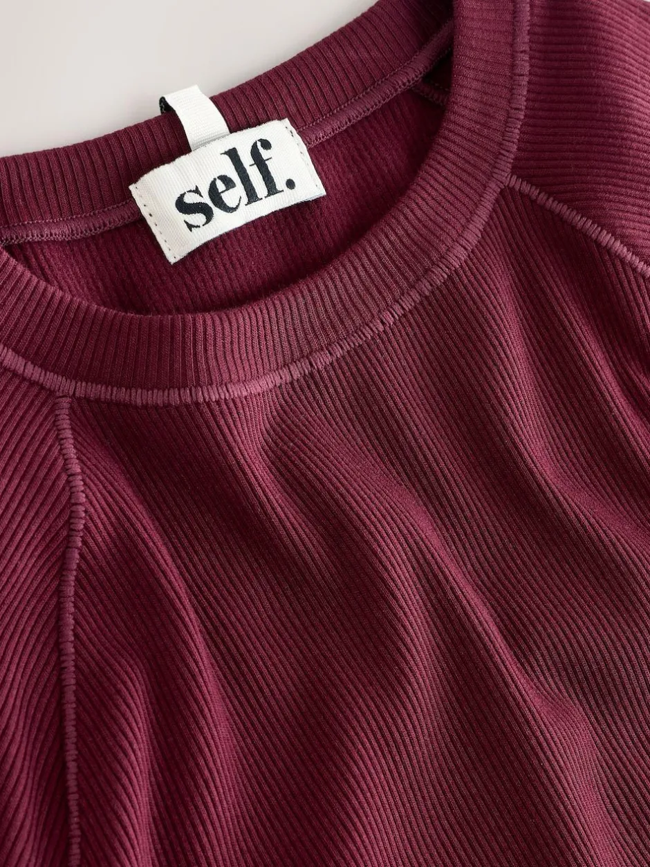 self. Burgundy Fitted Rib T-Shirt Best