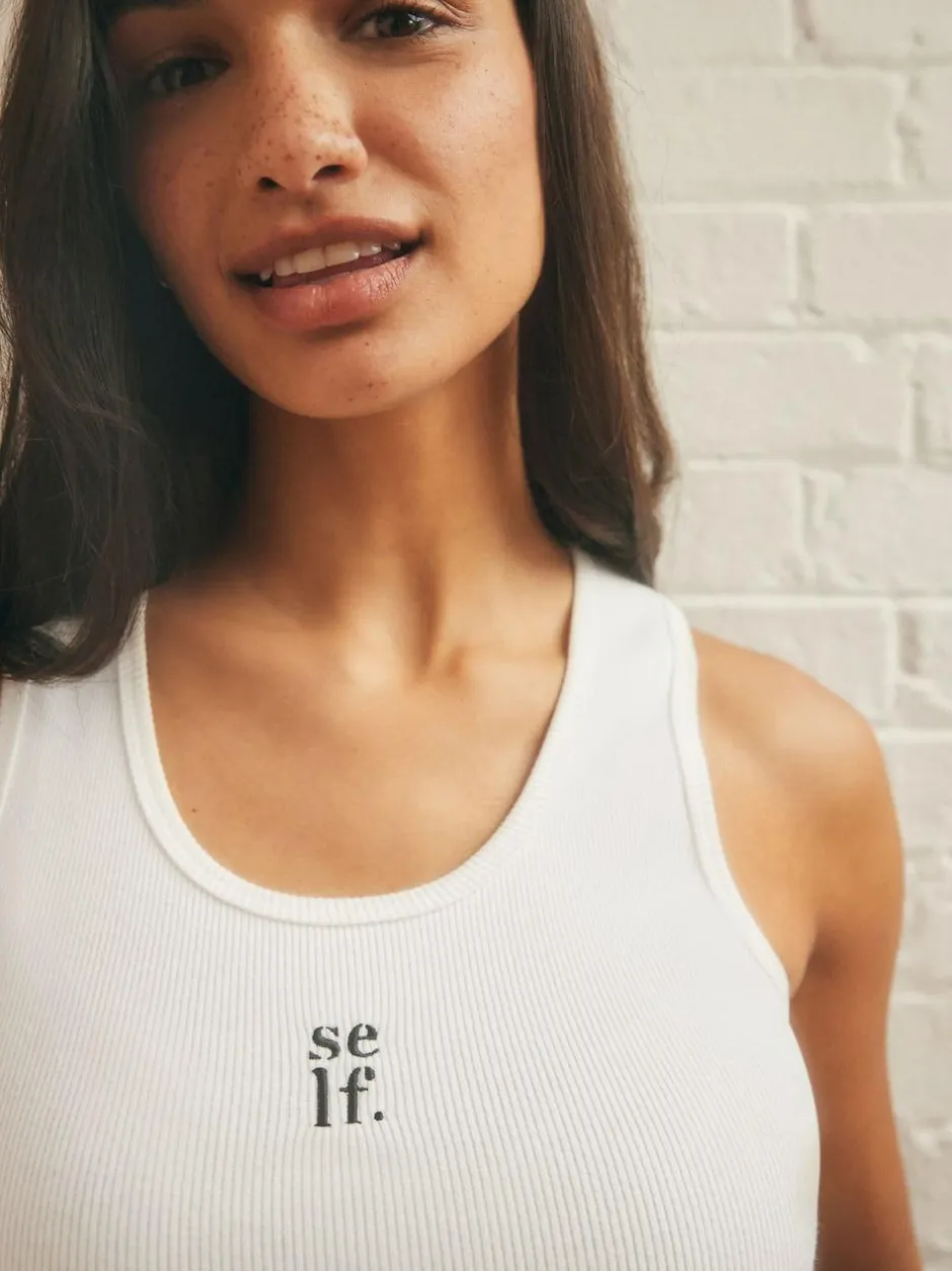 self. Cotton Rib Scoop Neck Vest Ecru Online