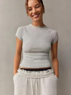 self. Grey Fitted Rib T-Shirt Sale