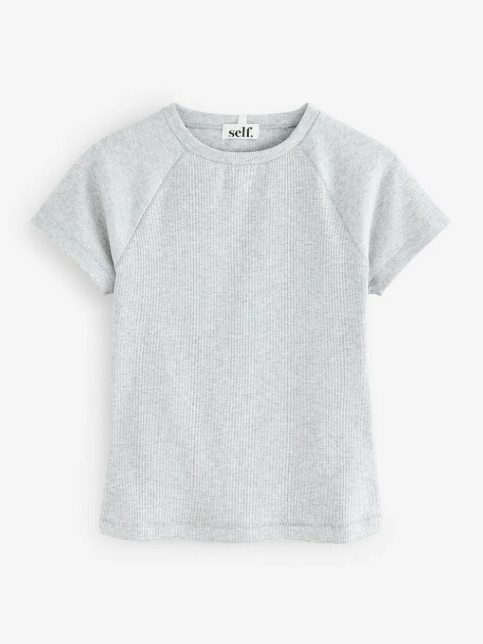 self. Grey Fitted Rib T-Shirt Sale