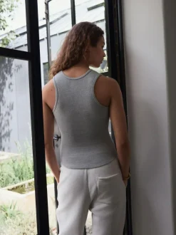 self. Cotton Rib Scoop Neck Vest Grey Marl