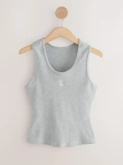 self. Cotton Rib Scoop Neck Vest Grey Marl