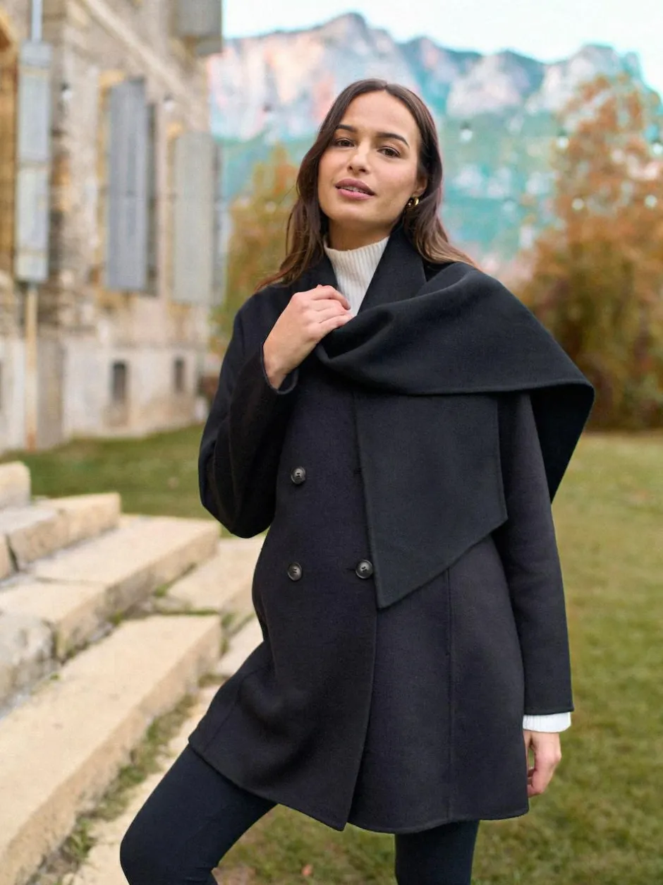 Seraphine Black Double Breasted Wool Maternity Coat Outlet