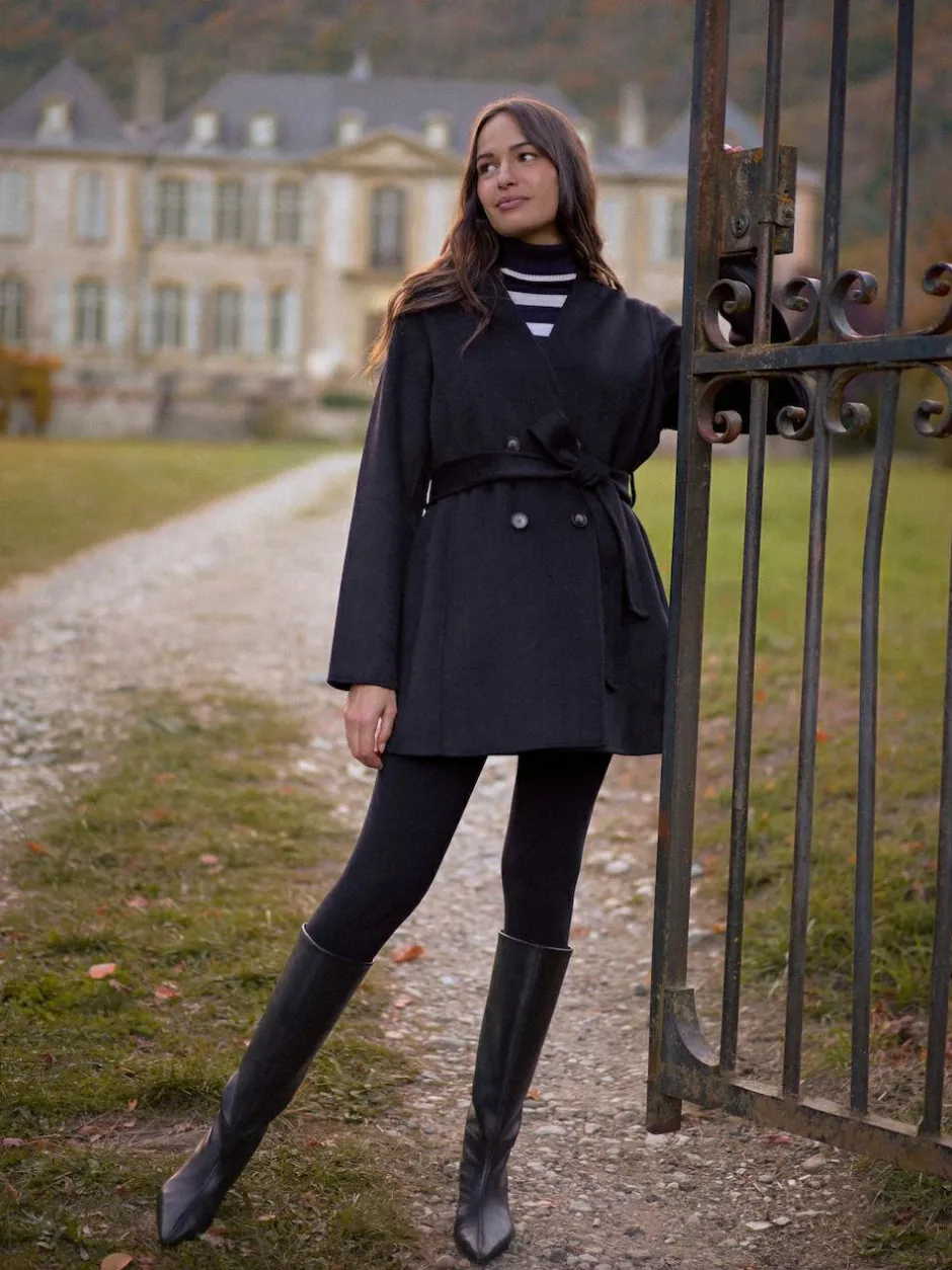 Seraphine Black Double Breasted Wool Maternity Coat Outlet