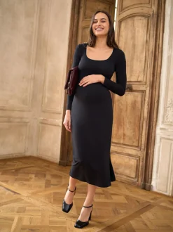 Seraphine Black Scoop Neck Bodycon Maternity Jersey Dress Hot