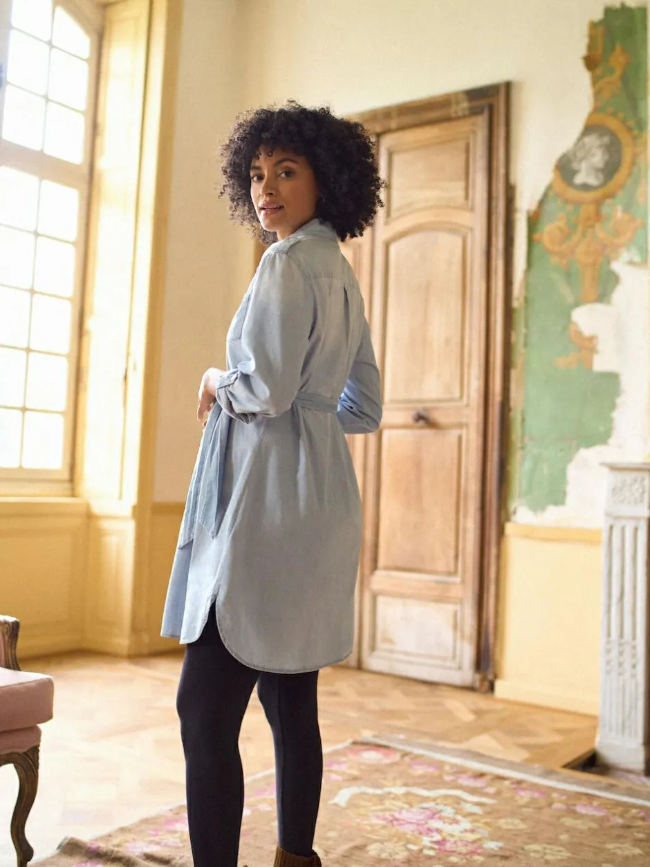 Seraphine Blue Denim Maternity & Nursing Chambray Shirt Dress Discount