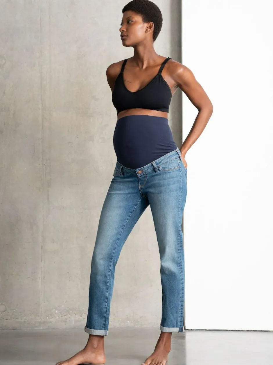 Seraphine Blue Premium Organic Overbump Maternity Relaxed Fit Jeans New