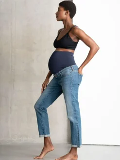 Seraphine Blue Premium Organic Overbump Maternity Relaxed Fit Jeans New