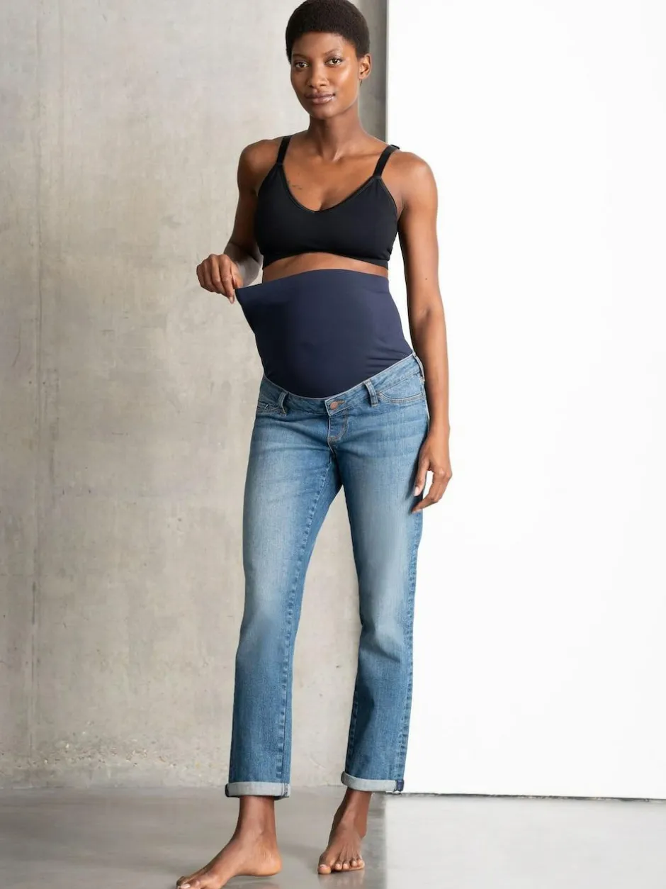 Seraphine Blue Premium Organic Overbump Maternity Relaxed Fit Jeans New