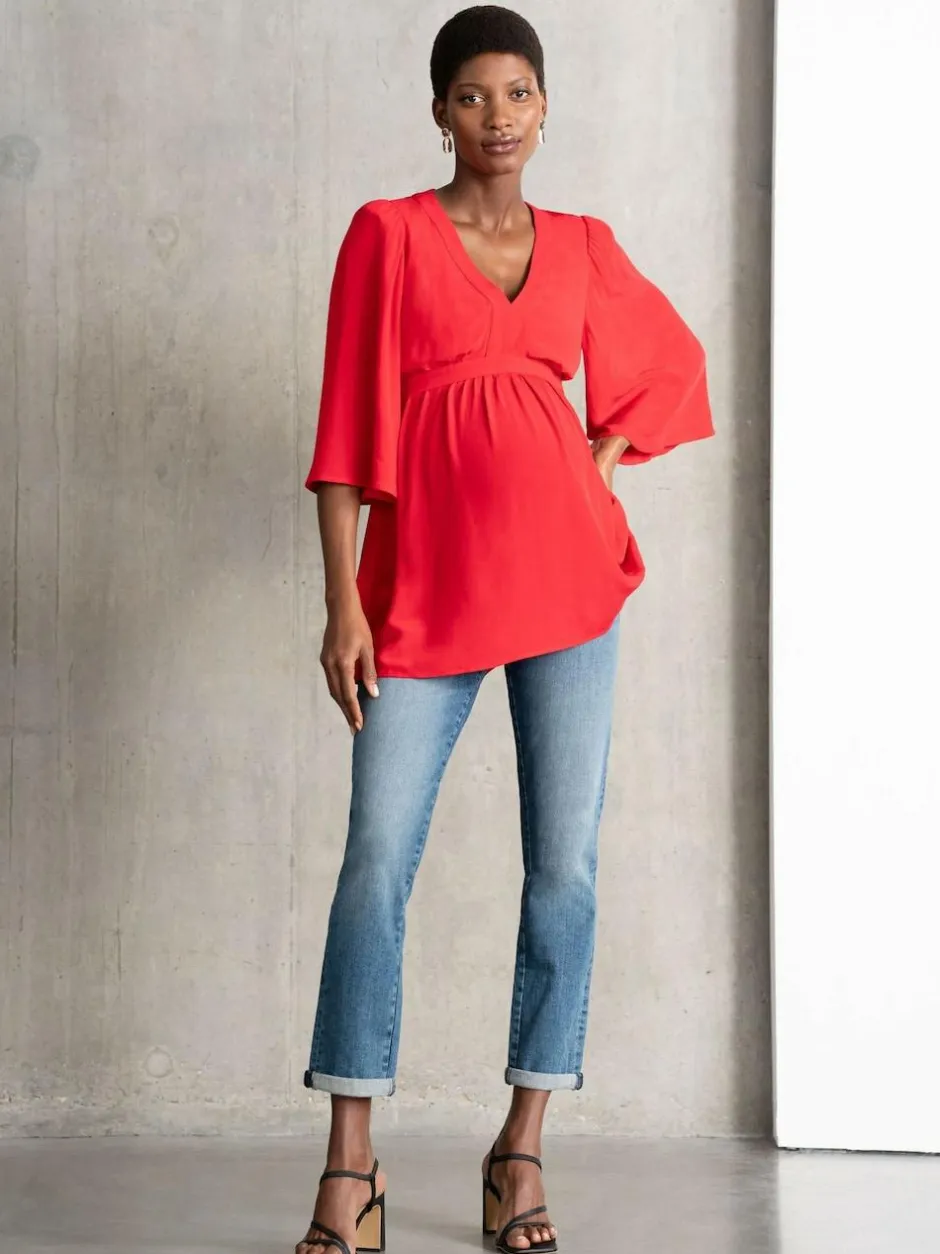 Seraphine Blue Premium Organic Overbump Maternity Relaxed Fit Jeans New
