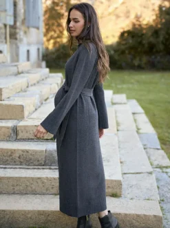 Seraphine Charcoal Grey 100% Merino Wool Maternity Knit Dress Sale