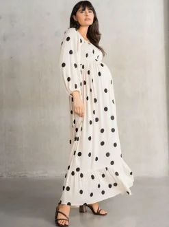 Seraphine Cream Maternity Maxi Dress