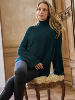 Seraphine Premium Cashmere Blend Maternity & Nursing Roll Neck Jumper Dark Green Discount
