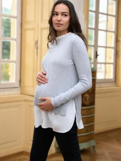 Seraphine Grey Cotton Blend Maternity & Nursing Shirt & Jumper Discount
