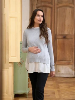 Seraphine Grey Cotton Blend Maternity & Nursing Shirt & Jumper Discount