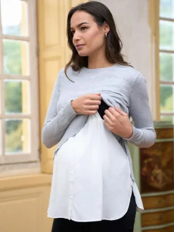 Seraphine Grey Cotton Blend Maternity & Nursing Shirt & Jumper Discount