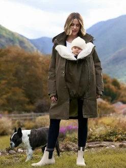 Seraphine 3 in 1 Maternity & Babywearing Parka with Borg Lining Khaki Best