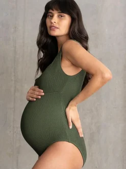 Seraphine Textured Maternity Swimsuit Khaki Green Online