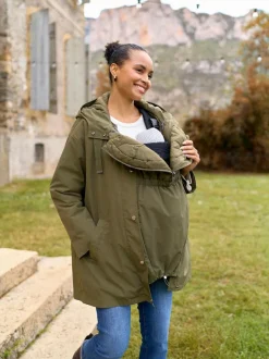Seraphine Khaki Maternity & Babywearing Versatile Coat with Separate Inner Quilted Sale
