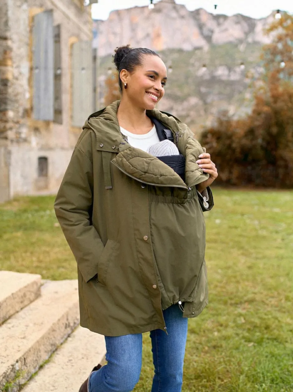 Seraphine Khaki Maternity & Babywearing Versatile Coat with Separate Inner Quilted Sale