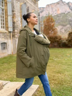 Seraphine Khaki Maternity & Babywearing Versatile Coat with Separate Inner Quilted Sale