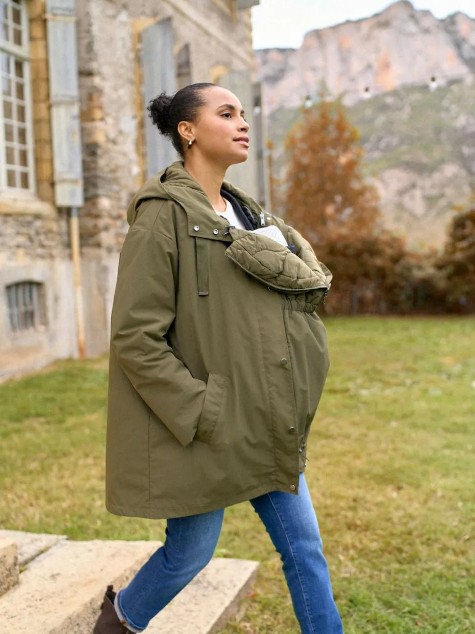 Seraphine Khaki Maternity & Babywearing Versatile Coat with Separate Inner Quilted Sale