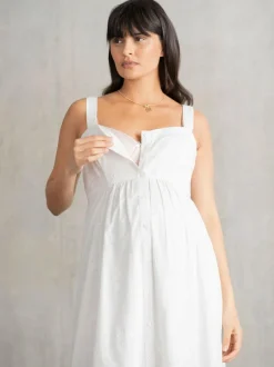 Seraphine Maternity V-Neck 100% Cotton White Dress Clearance