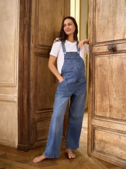 Seraphine Mid Blue Wash Maternity Wide Leg Dungarees Best