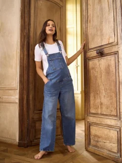 Seraphine Mid Blue Wash Maternity Wide Leg Dungarees Best