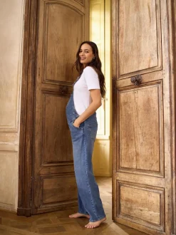 Seraphine Mid Blue Wash Maternity Wide Leg Dungarees Best