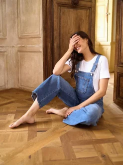 Seraphine Mid Blue Wash Maternity Wide Leg Dungarees Best
