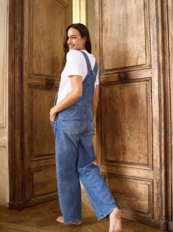 Seraphine Mid Blue Wash Maternity Wide Leg Dungarees Best