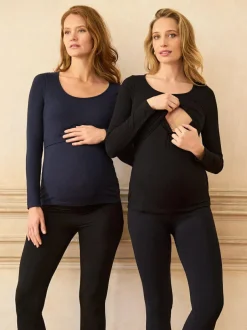 Seraphine Navy & Black Maternity & Nursing Bamboo Jersey Long Sleeve Tops 2 Pack