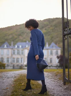 Seraphine Navy Blue Ribbed Knitted Maternity and Nursing Midi Dress Online