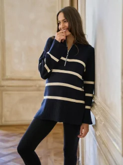 Seraphine Navy Stripe Wool Cotton Blend Maternity & Nursing Jumper Hot